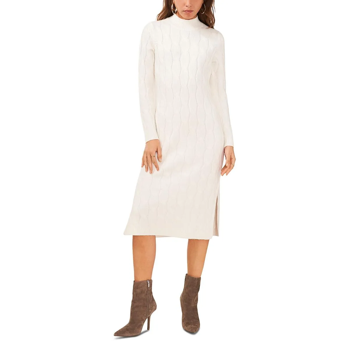 1.State Womens Cable Knit Crewneck Sweaterdress