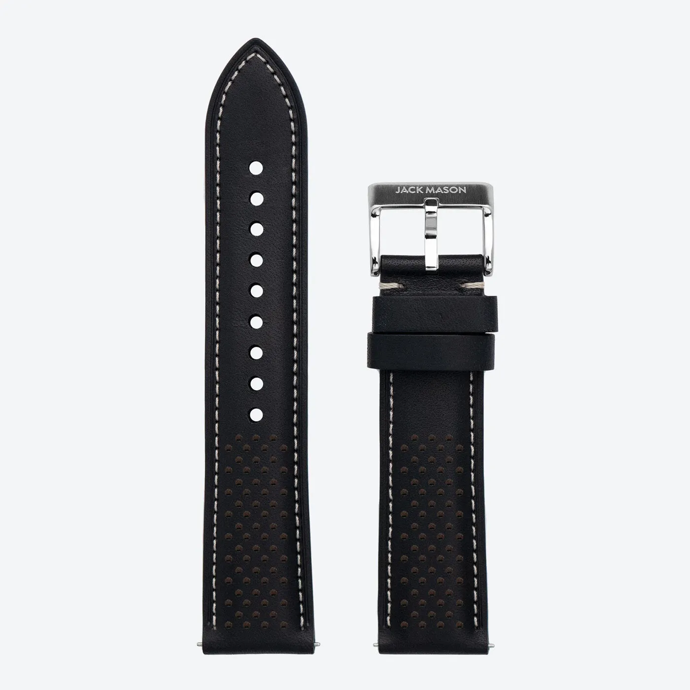 22mm perforated Black Leather Strap