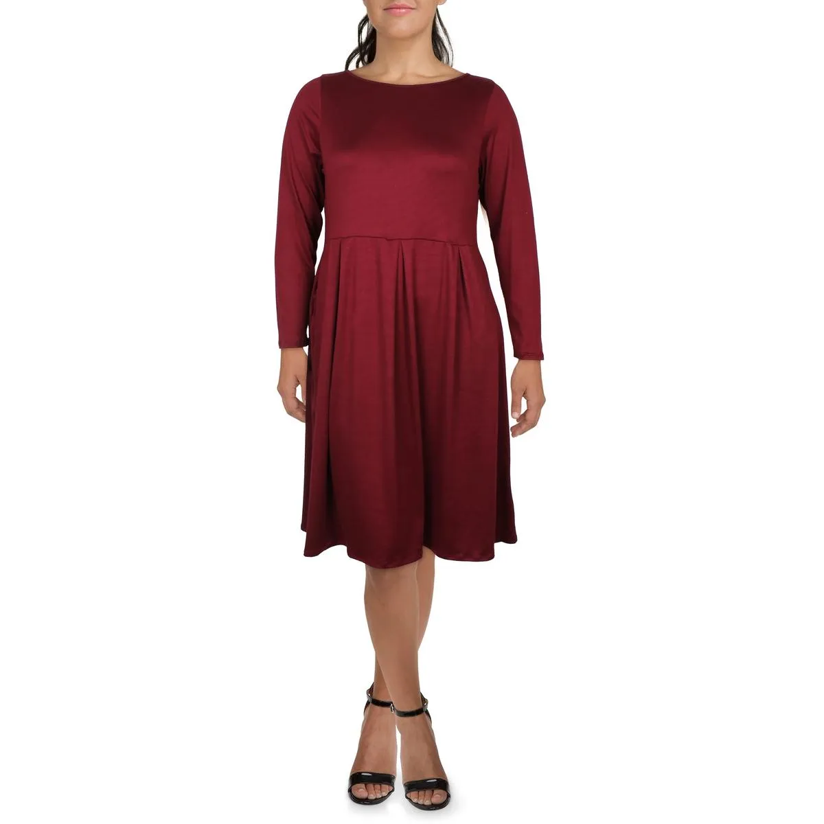 24seven Comfort Apparel Womens Pleated Office Midi Dress