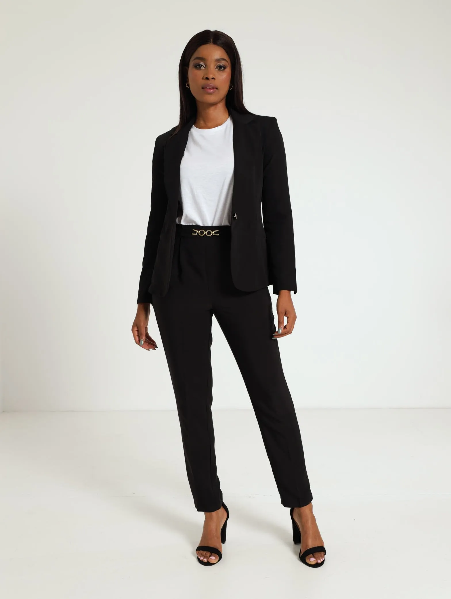 3 Button Sleeve Work Blazer - Black