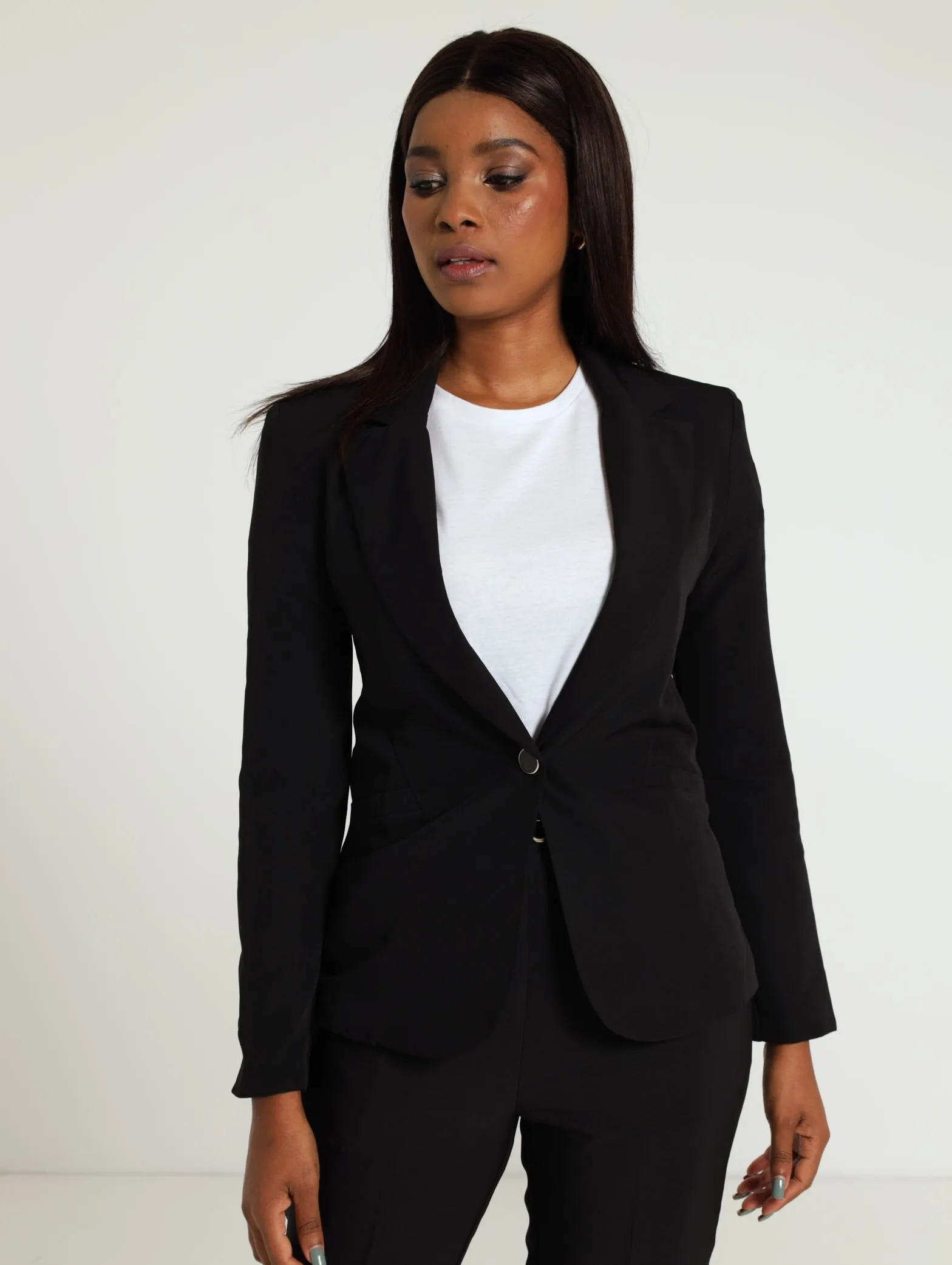 3 Button Sleeve Work Blazer - Black