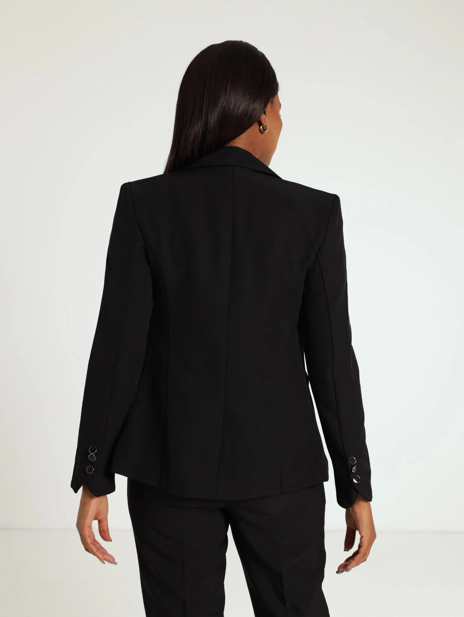 3 Button Sleeve Work Blazer - Black