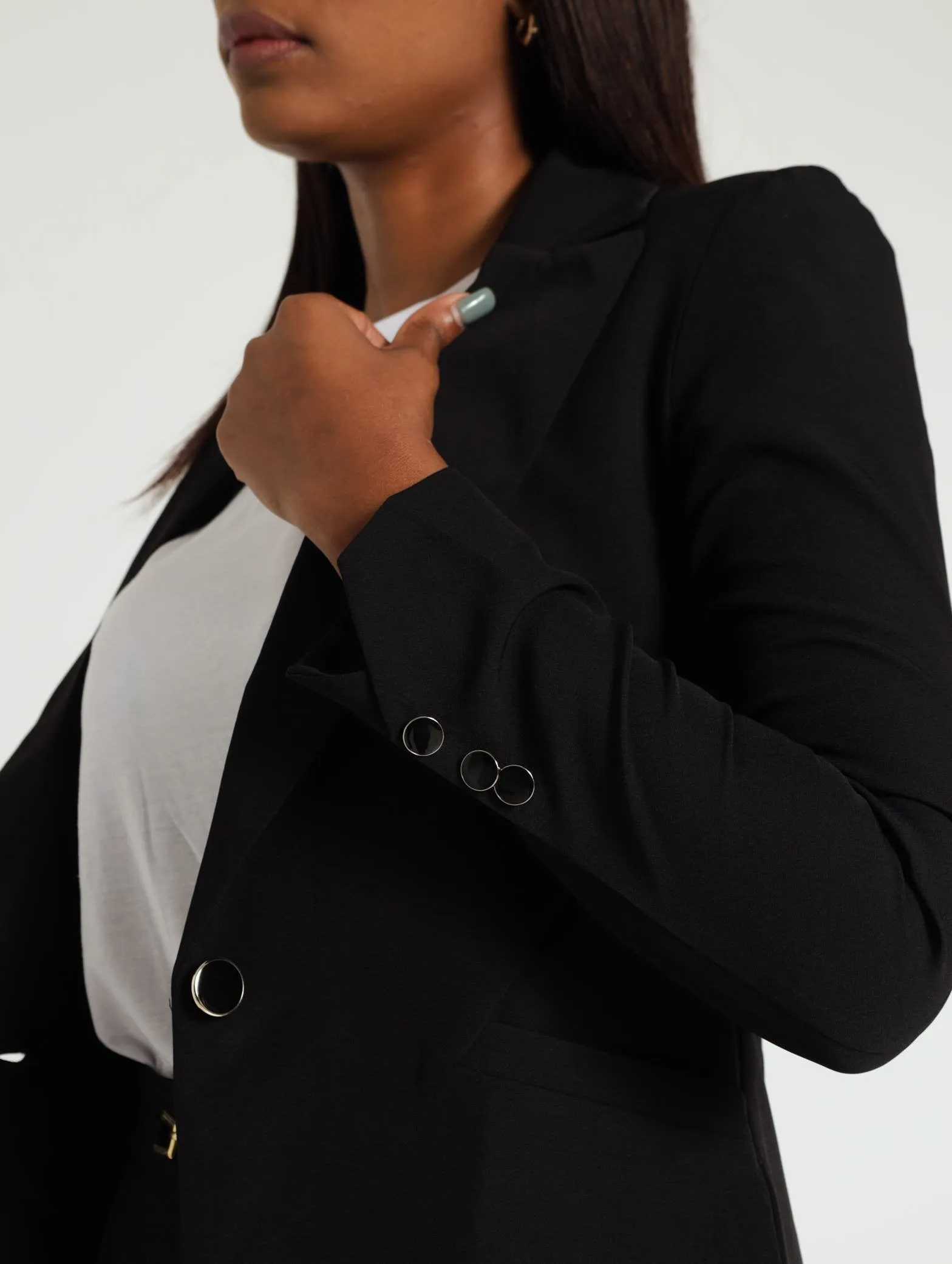 3 Button Sleeve Work Blazer - Black