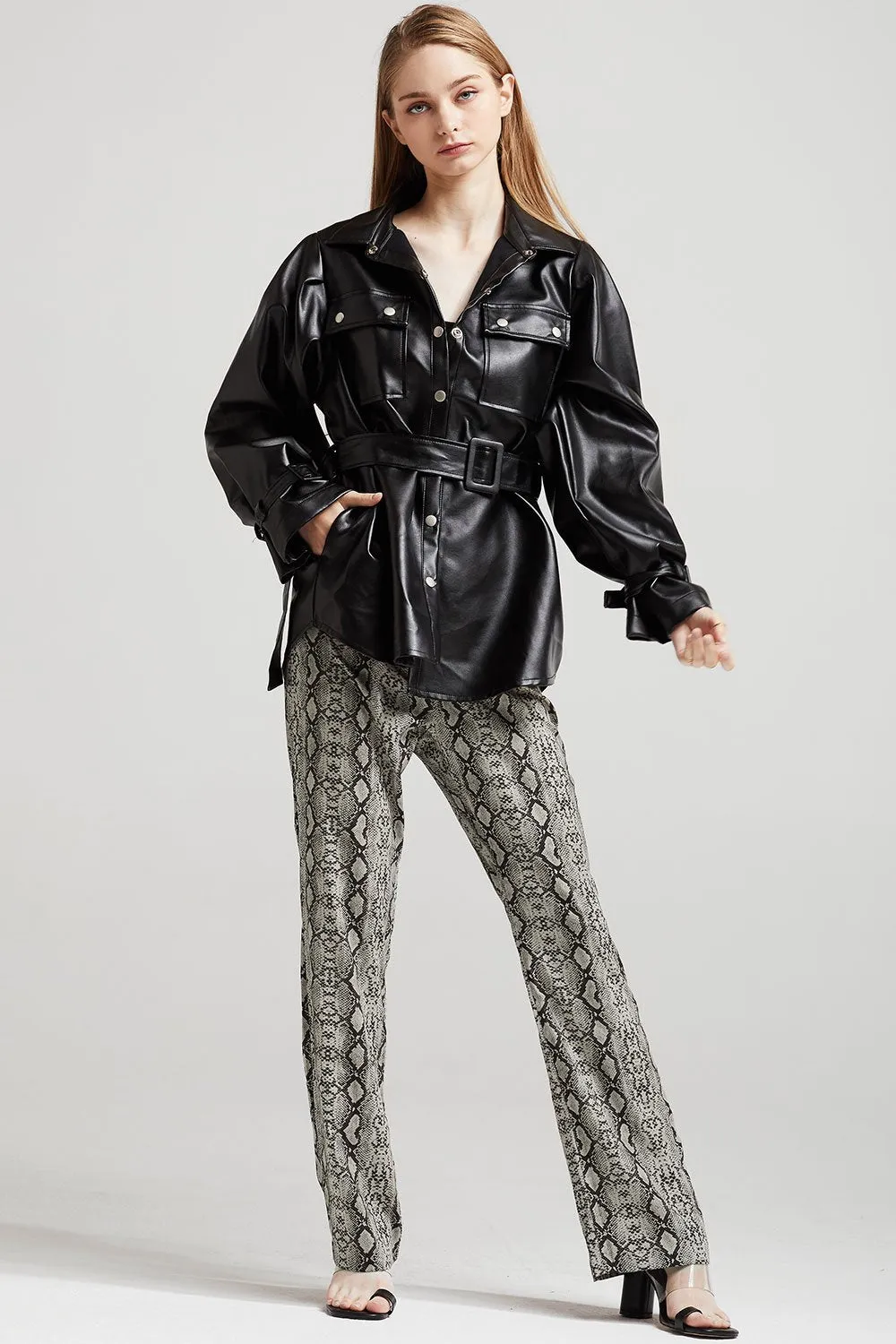 Abigail Oversized Pleather Shirt Jacket