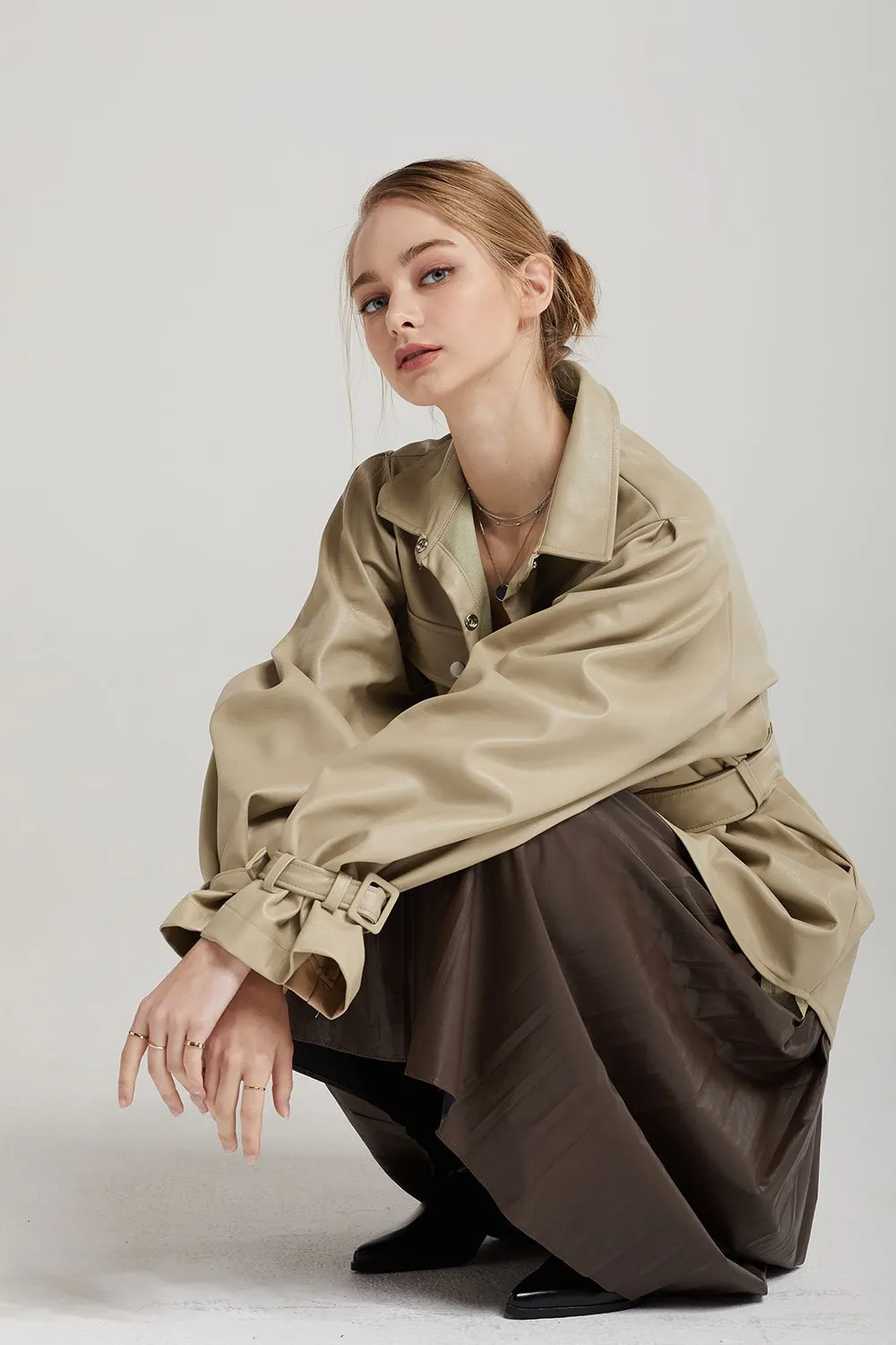 Abigail Oversized Pleather Shirt Jacket