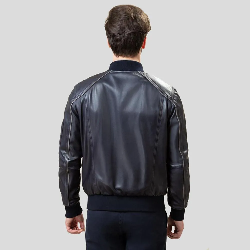 Abramo Black Bomber Lambskin Leather Jacket