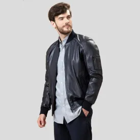 Abramo Black Bomber Lambskin Leather Jacket