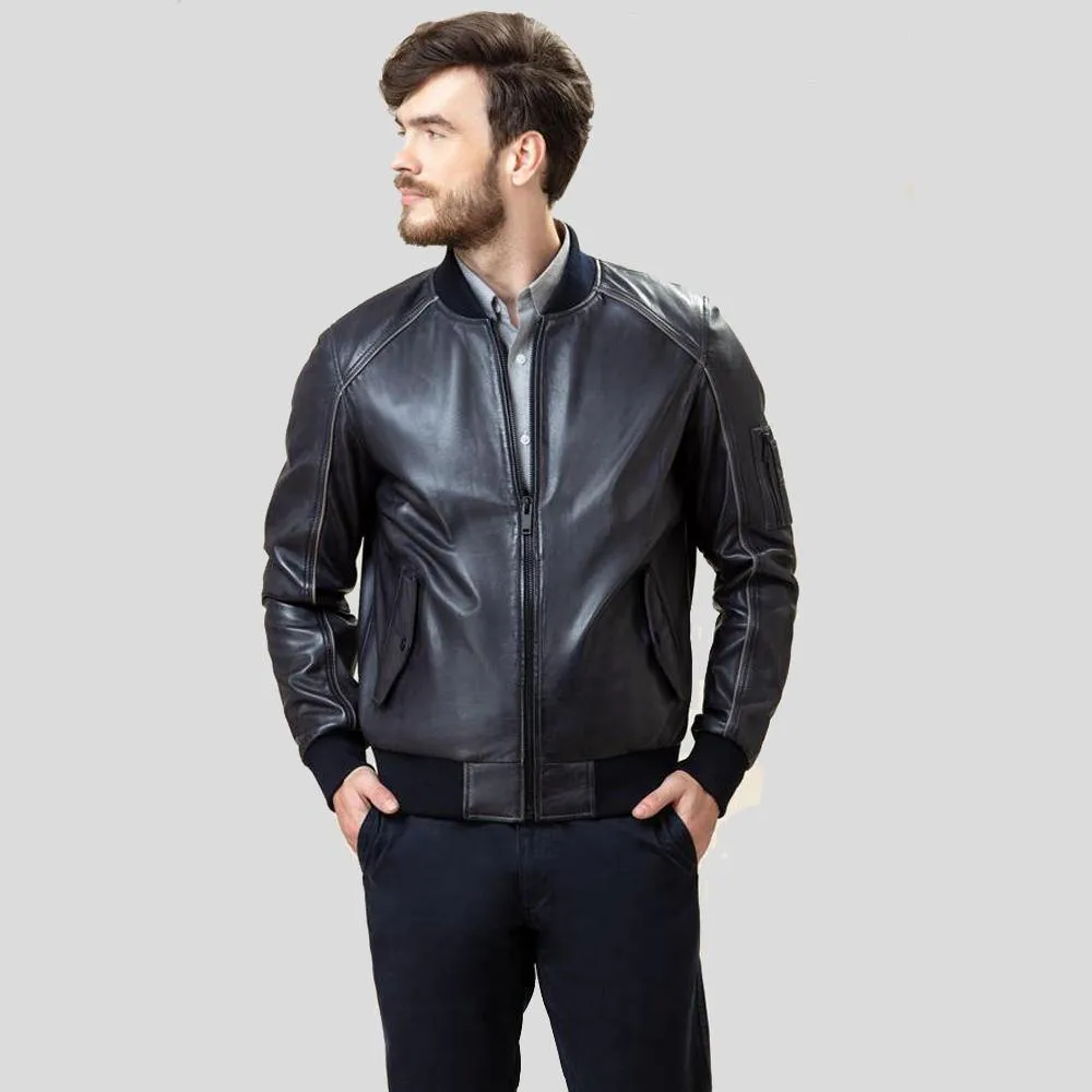 Abramo Black Bomber Lambskin Leather Jacket