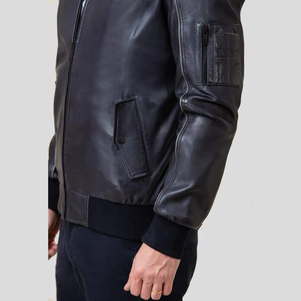 Abramo Black Bomber Lambskin Leather Jacket