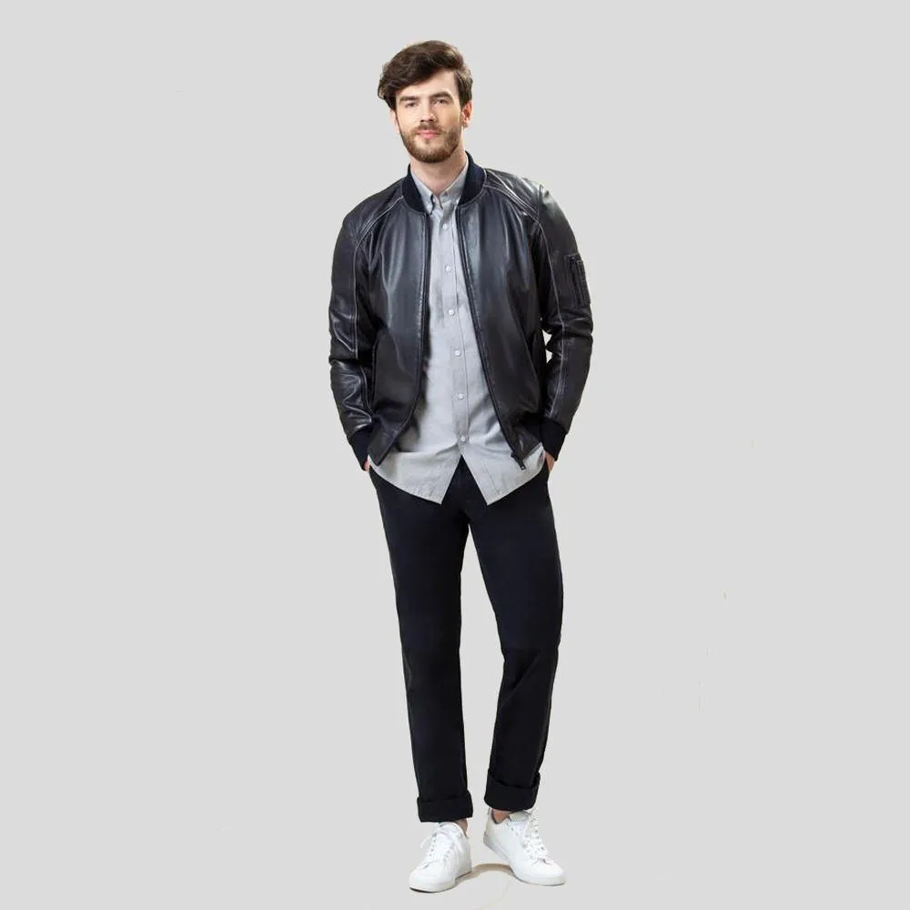 Abramo Black Bomber Lambskin Leather Jacket