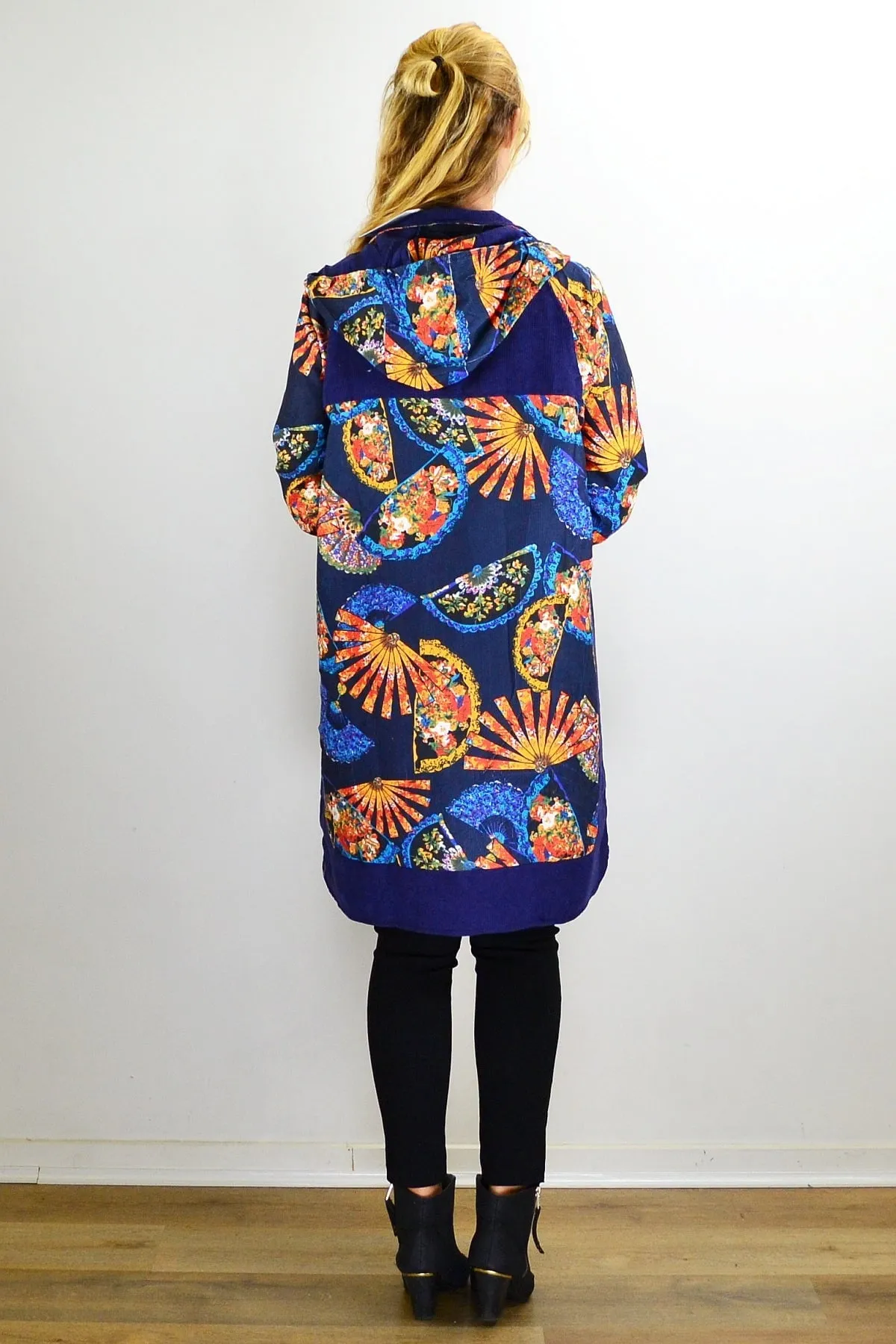 Abstract Print Blue Orange Corduroy Jacket