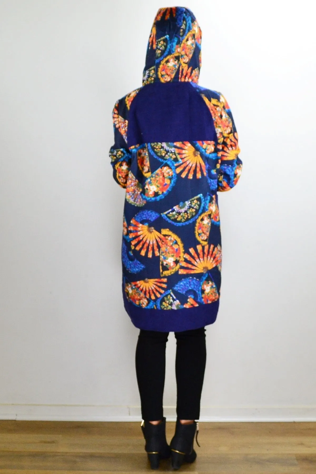 Abstract Print Blue Orange Corduroy Jacket