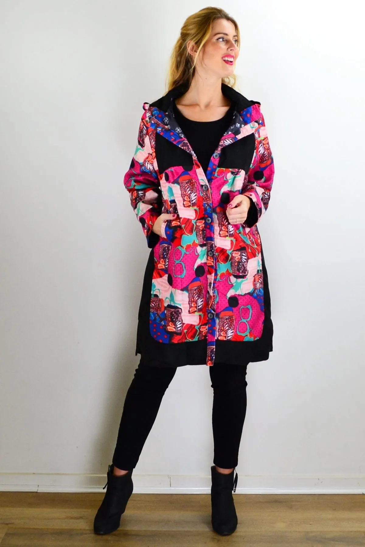 Abstract Print Fuchsia Corduroy Jacket