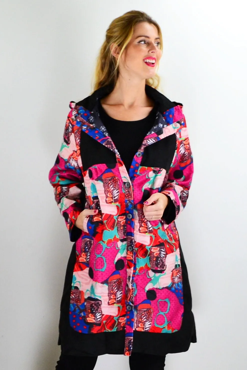 Abstract Print Fuchsia Corduroy Jacket