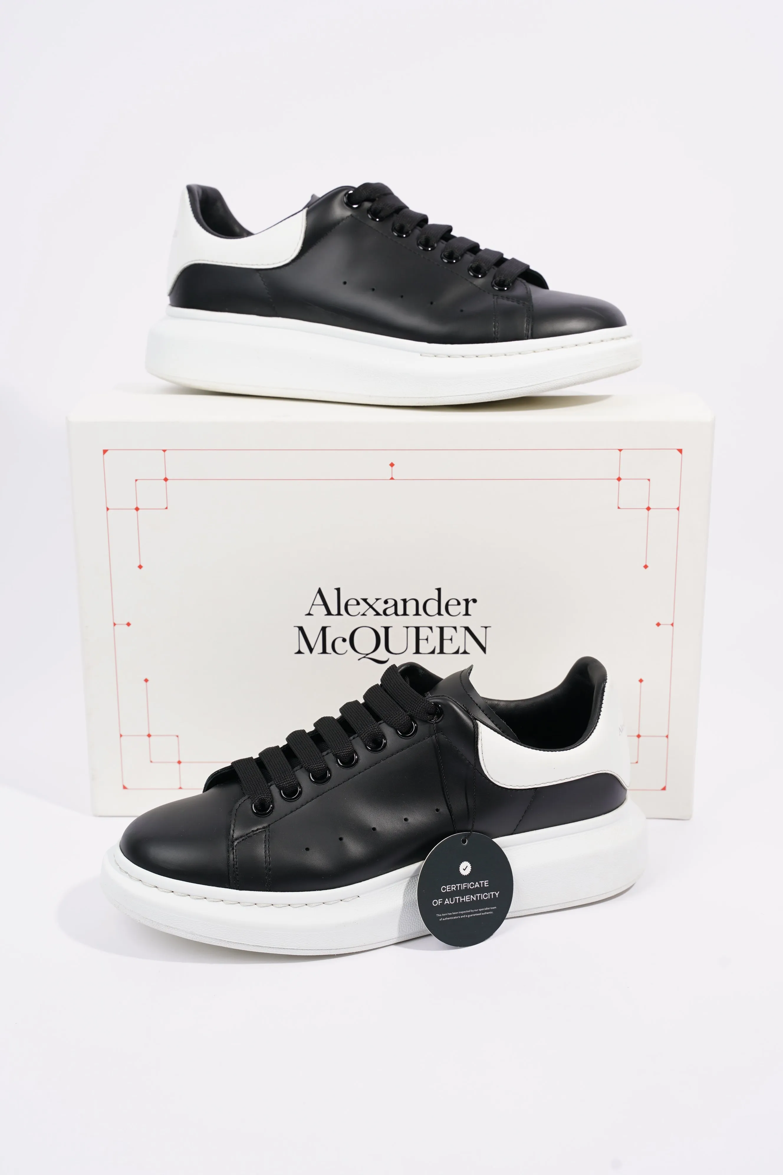 Alexander McQueen Mens Oversized Sneaker Black Leather / White Tab EU 42 / UK 8