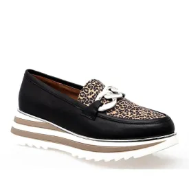 Alfie & Evie Hitch Womens Leather Loafer Platform Black Leopard