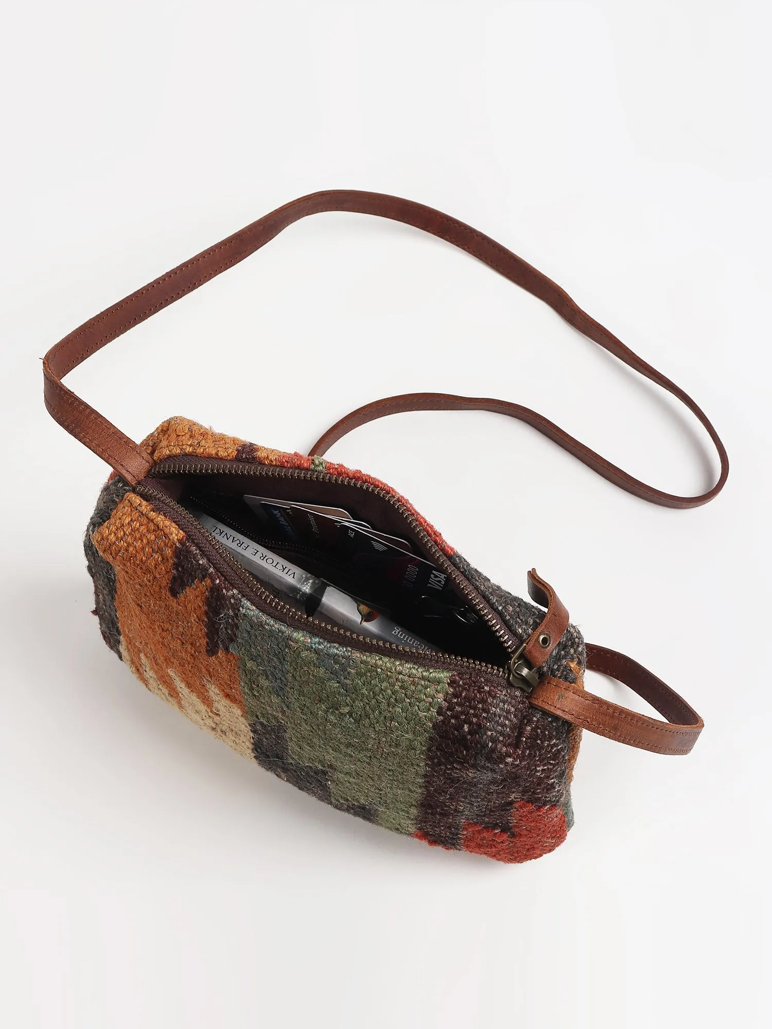 ALPHA - KILIM and LEATHER  SLING BAG