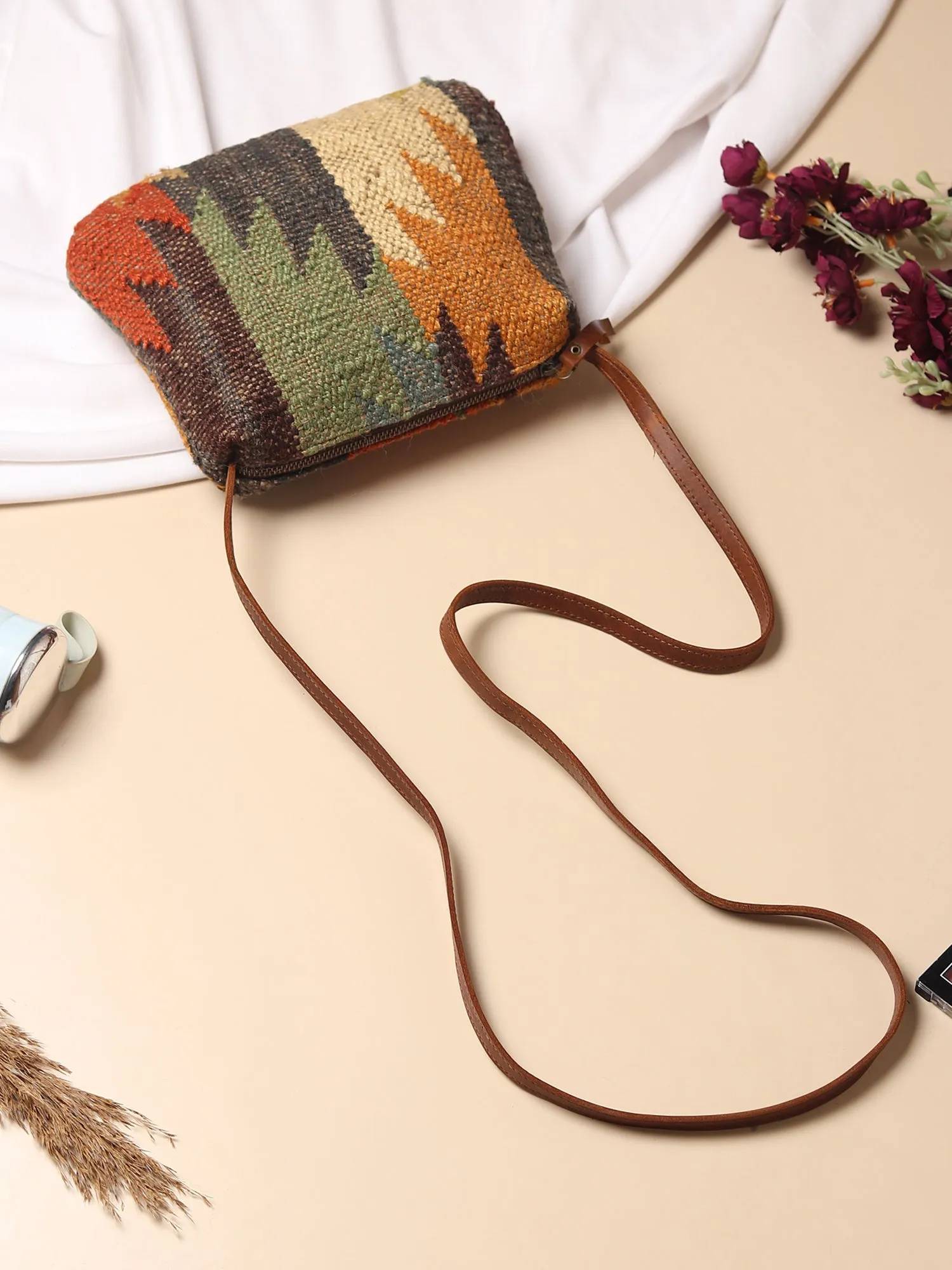 ALPHA - KILIM and LEATHER  SLING BAG