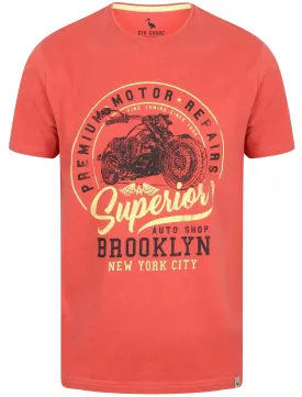 Auto Shop Motif Cotton T-Shirt In Garnet Rose - South Shore