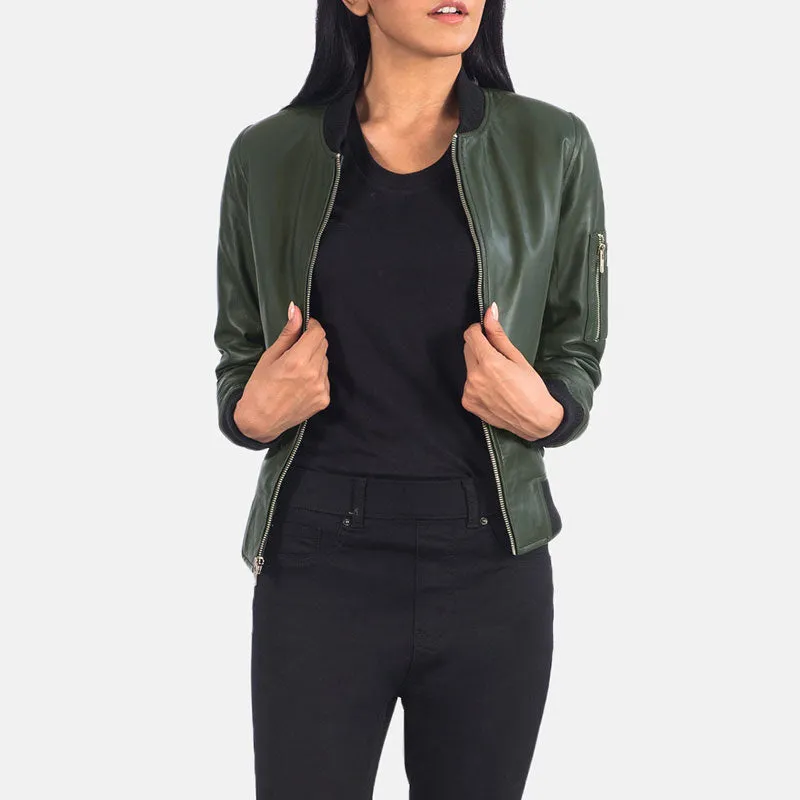 Ava Ma-1 Green Leather Bomber Jacket