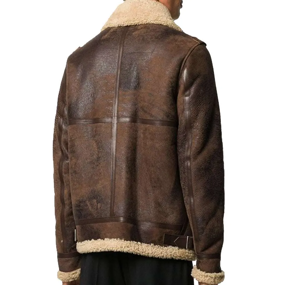 B3 Vintage Shearling Bomber Wax Leather Jacket