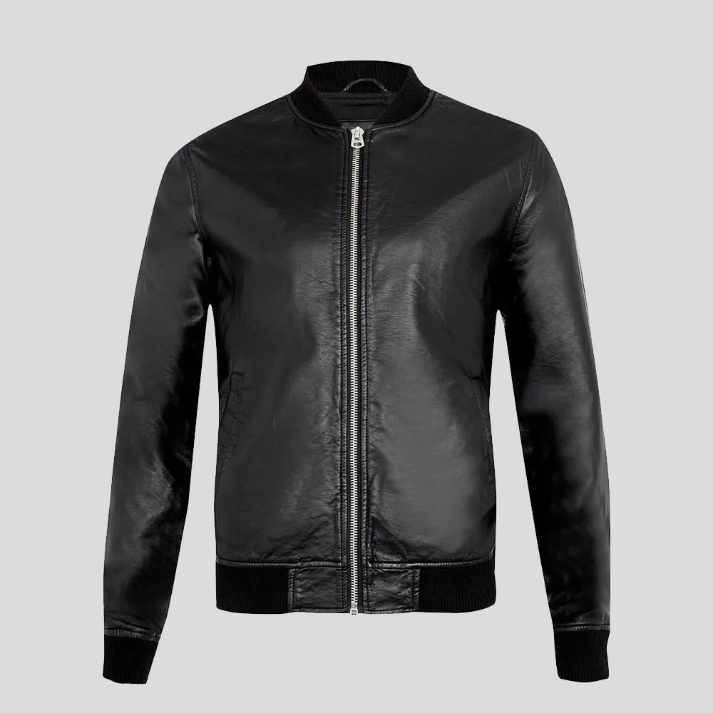 Bailei Black Bomber Leather Jacket