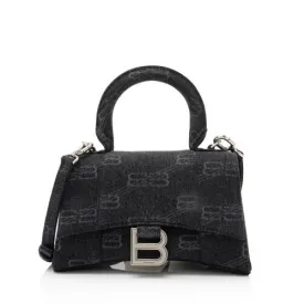 Balenciaga BB Monogram Denim Hourglass XS Satchel (SHF-q6T640)