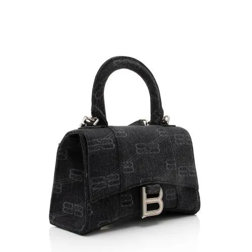 Balenciaga BB Monogram Denim Hourglass XS Satchel (SHF-q6T640)