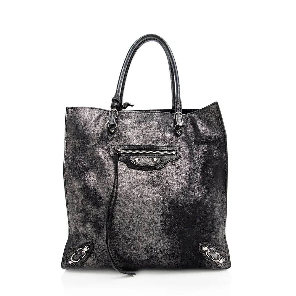 Balenciaga Metallic Veau Leather Papier A4 Tote (SHF-18804)