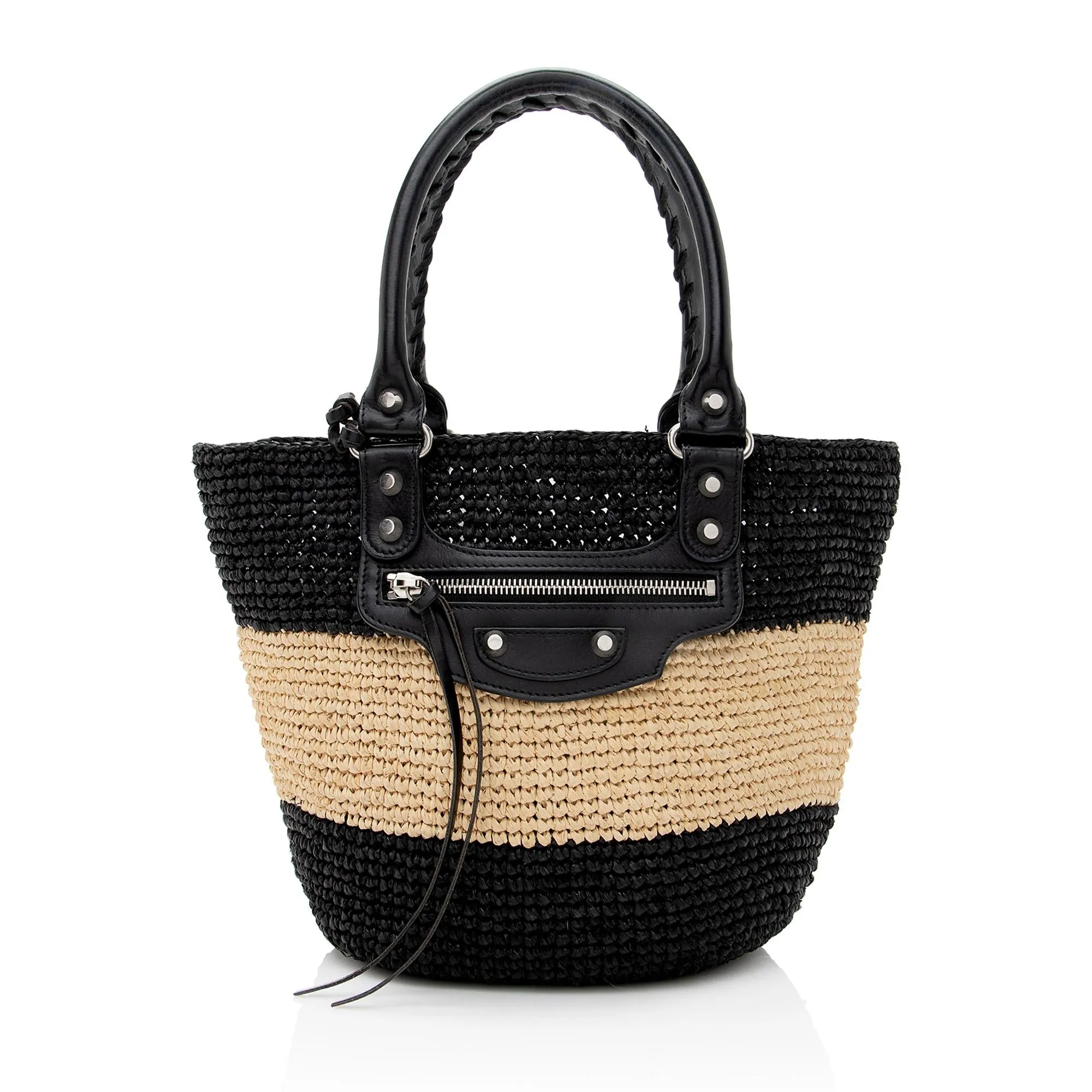 Balenciaga Raffia Striped Panier XS Tote (SHF-22896)