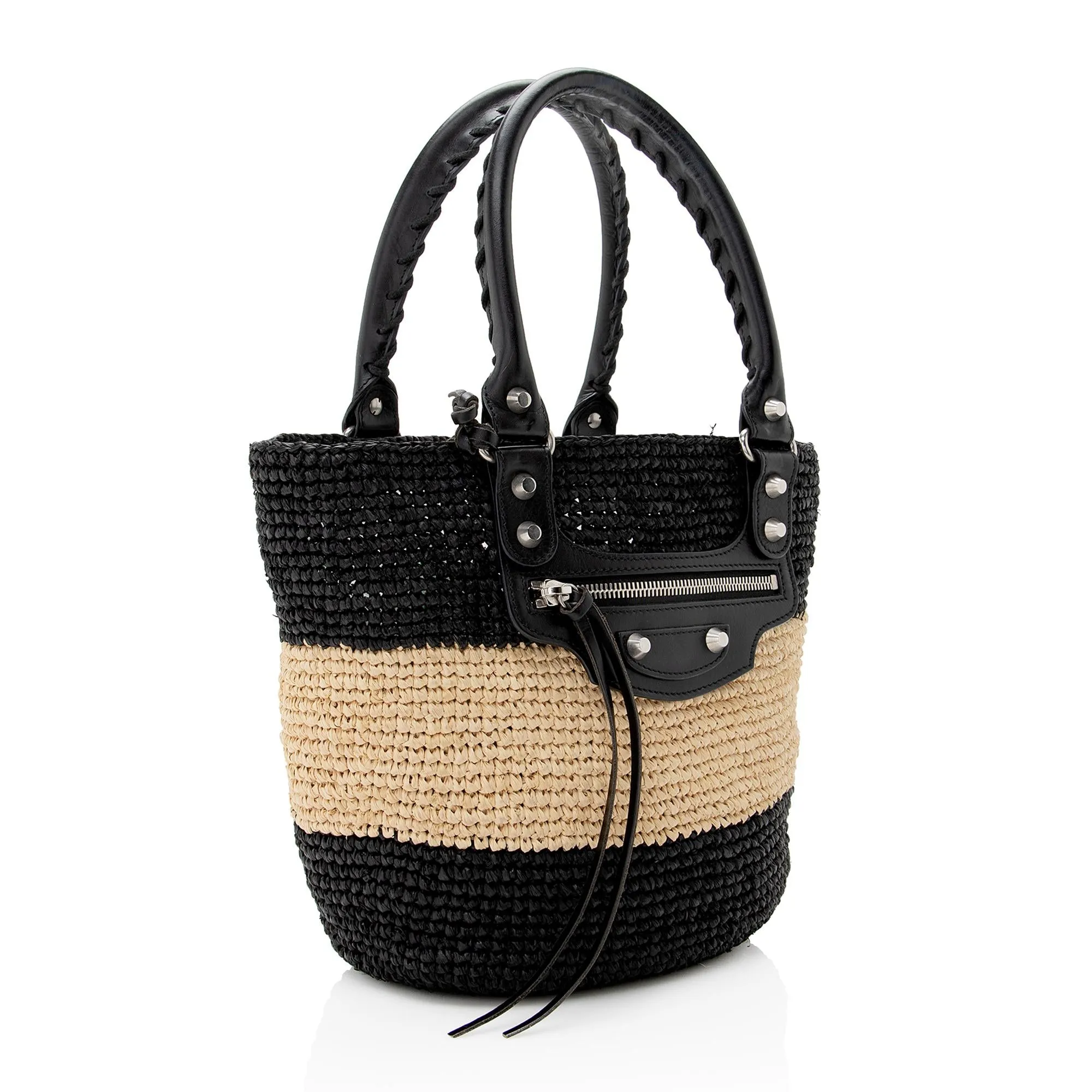 Balenciaga Raffia Striped Panier XS Tote (SHF-22896)