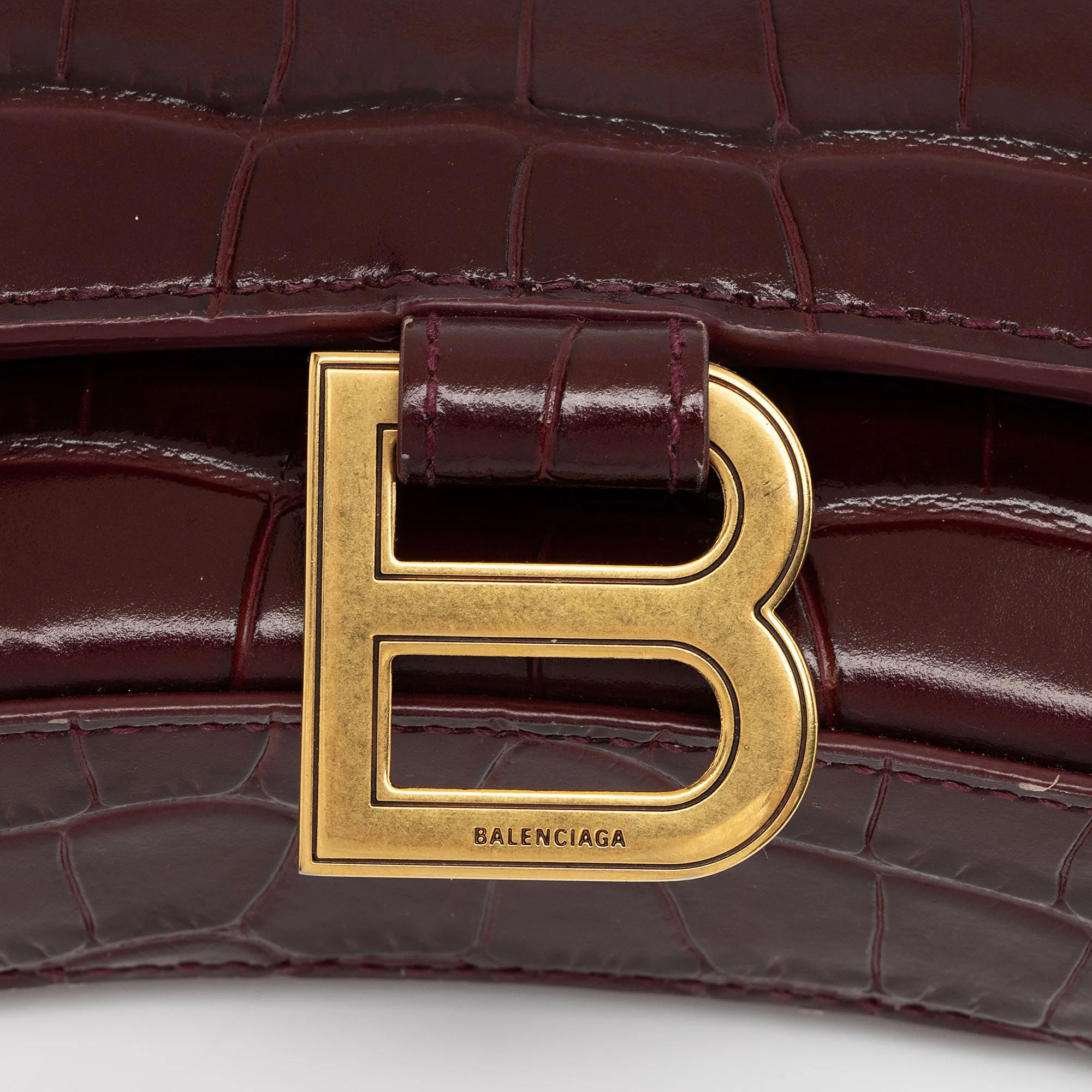 Balenciaga Shiny Croc Embossed Calfskin Hourglass Chain Bag (SHF-8zNGYk)