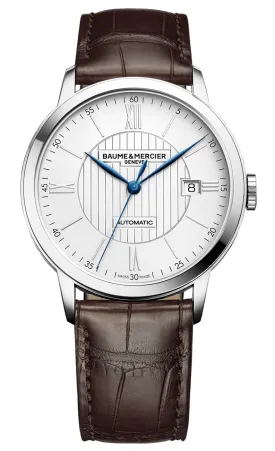 Baume & Mercier Classima Automatic Silver-Tone Dial Brown Leather Strap Date Mens Watch M0A10214