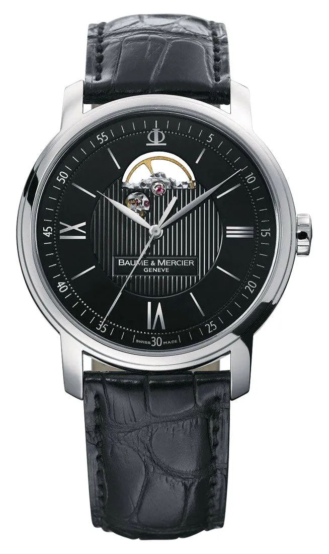 Baume & Mercier Classima Automatic Stainless Steel Black Dial Black Leather Strap Mens Watch M0A08689