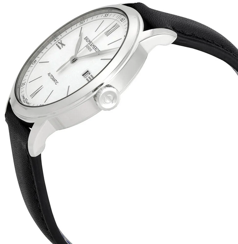 Baume & Mercier Classima Automatic White Dial Black Leather Strap Date Mens Watch MOA10332