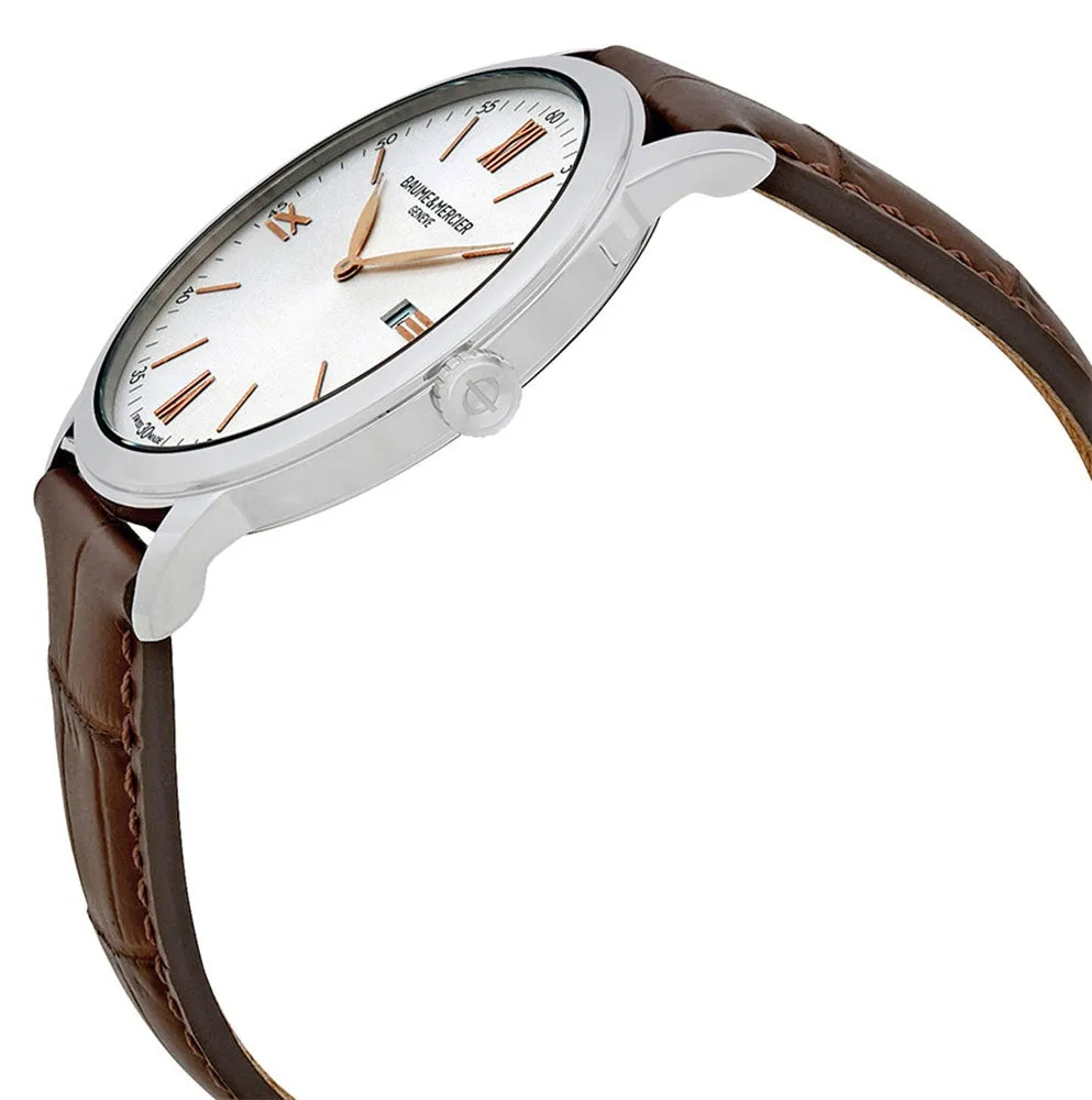 Baume & Mercier Classima Silver-Tone Dial Brown Leather Strap Date Quartz Mens Watch M0A10415