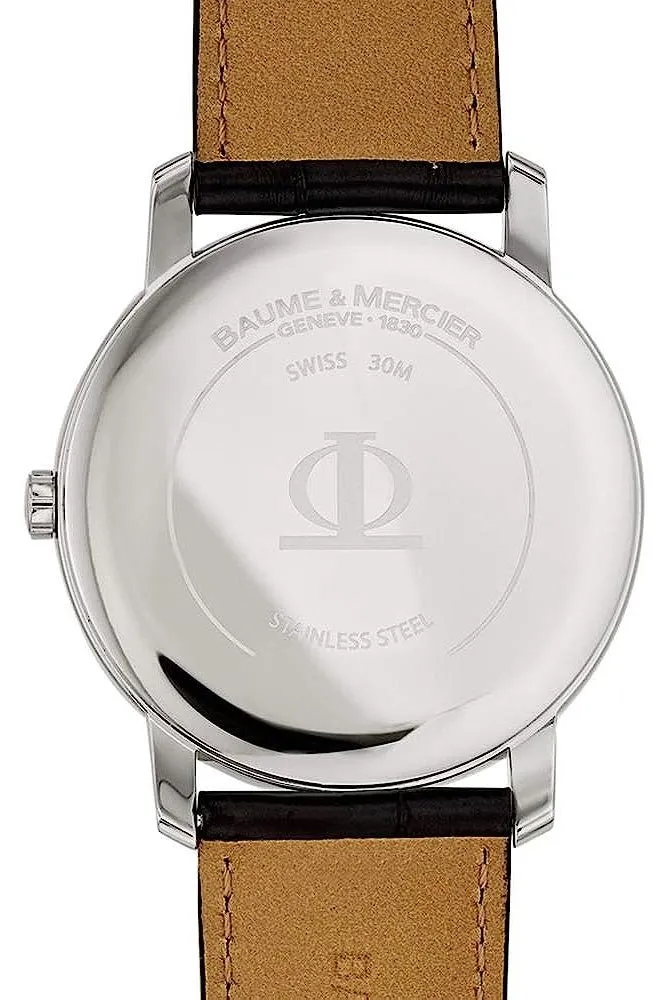 Baume & Mercier Classima Stainless Steel White Dial Black Leather Strap Date Quartz Mens Watch M0A08485