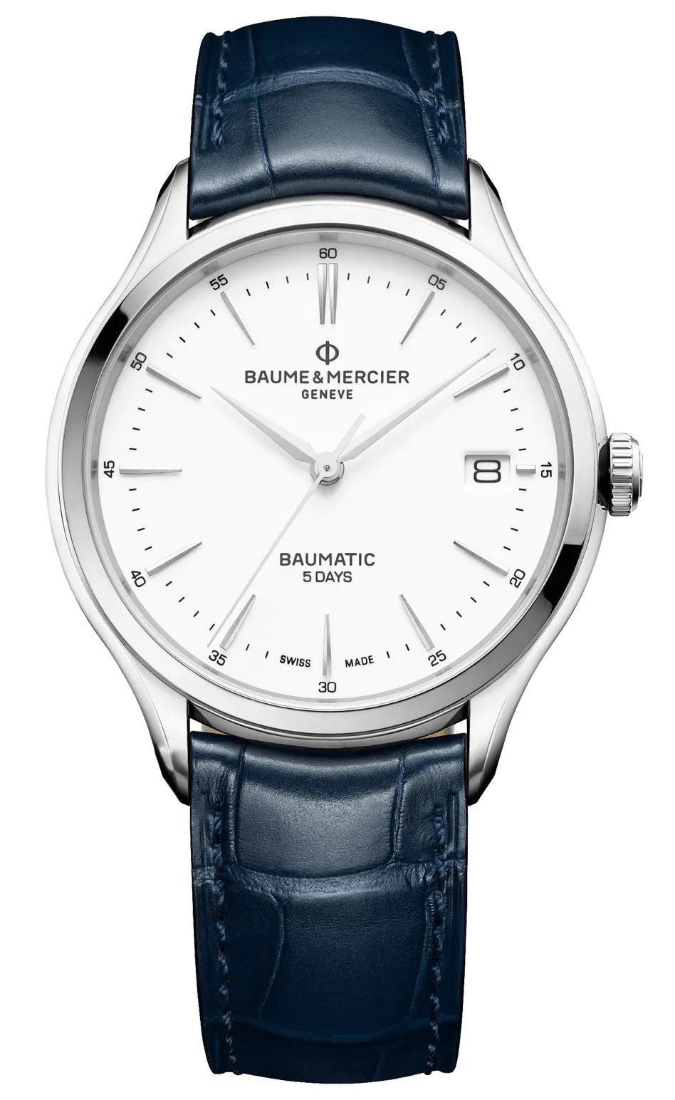 Baume & Mercier Clifton Baumatic Automatic Steel White Dial Mens Strap Watch M0A10398