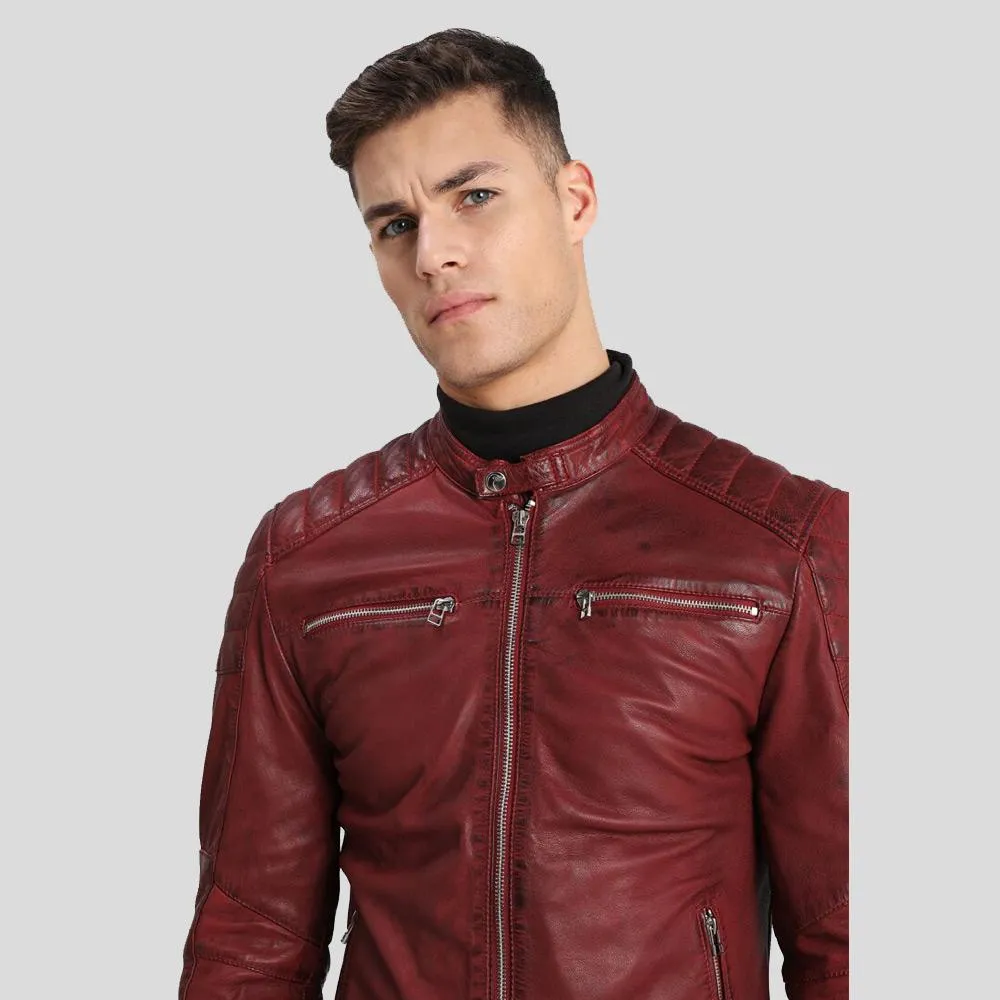 Ben Red Biker Leather Jacket