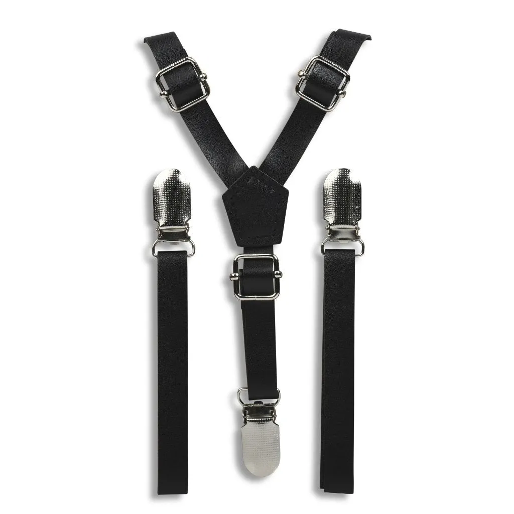 Black Faux Leather Suspenders