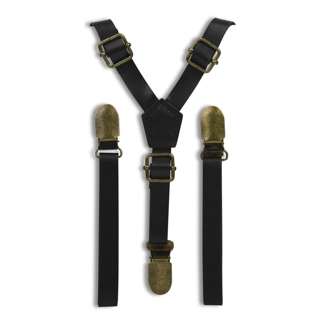 Black Faux Leather Suspenders