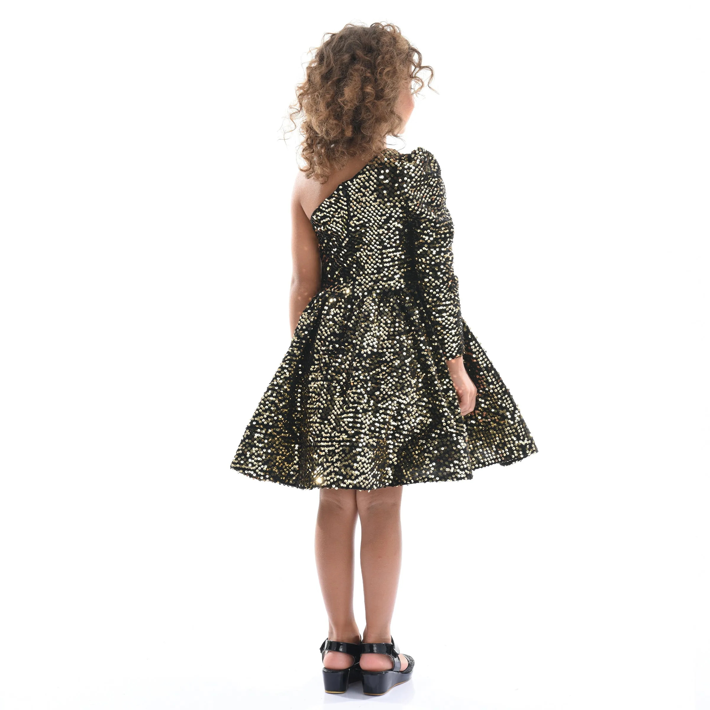 Black Gold Sequin Bow Zoria Dress