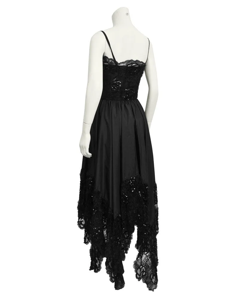 Black Lace Dress with Asymmetrical Hem