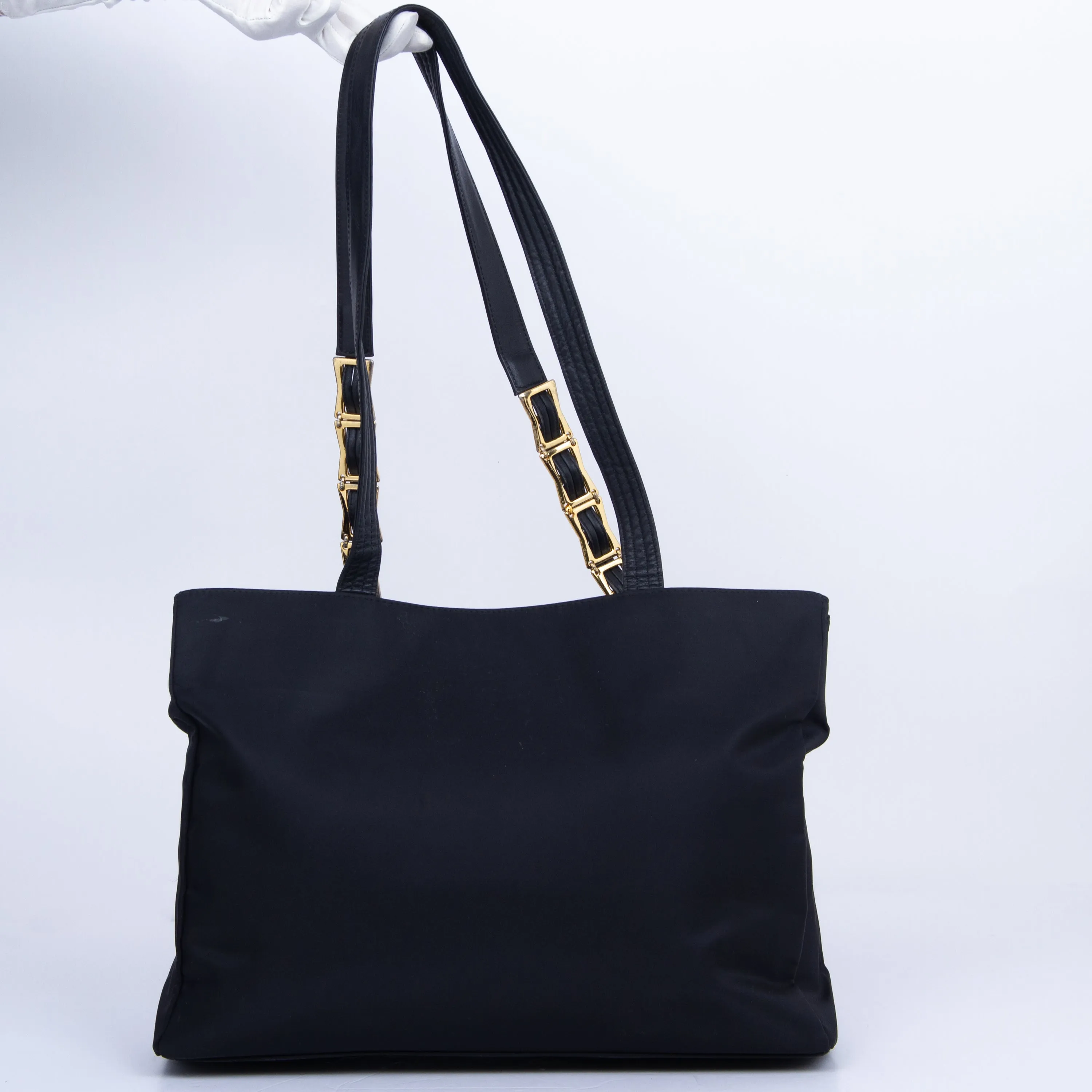 Black Logo Nylon Shoulder Tote Bag