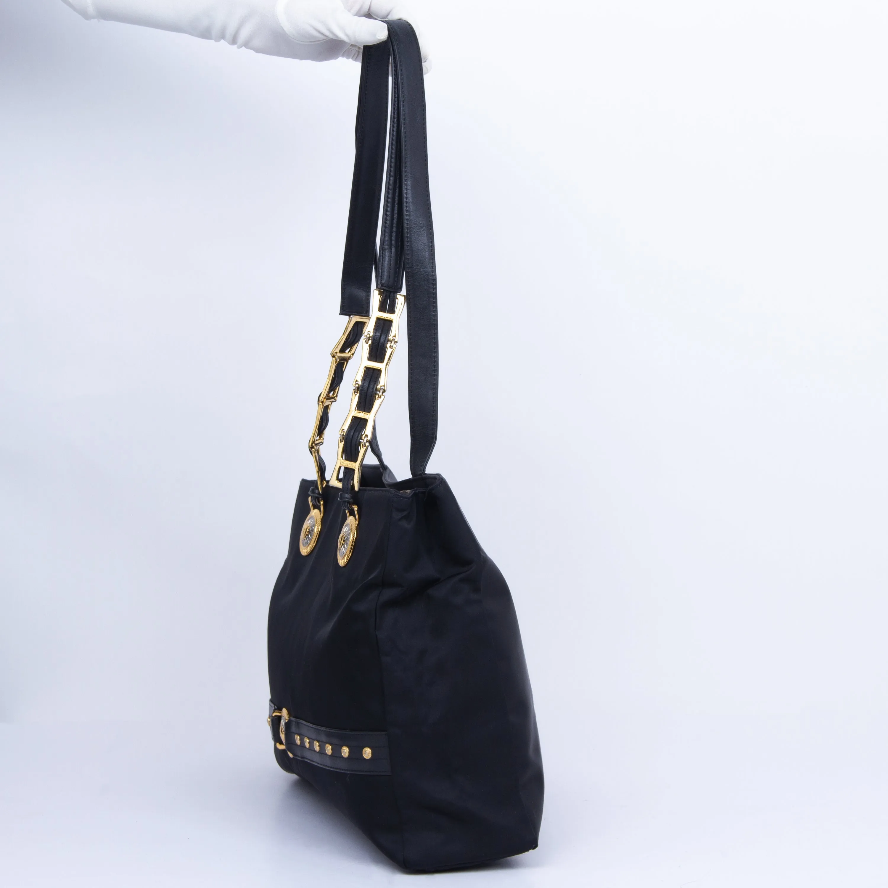 Black Logo Nylon Shoulder Tote Bag