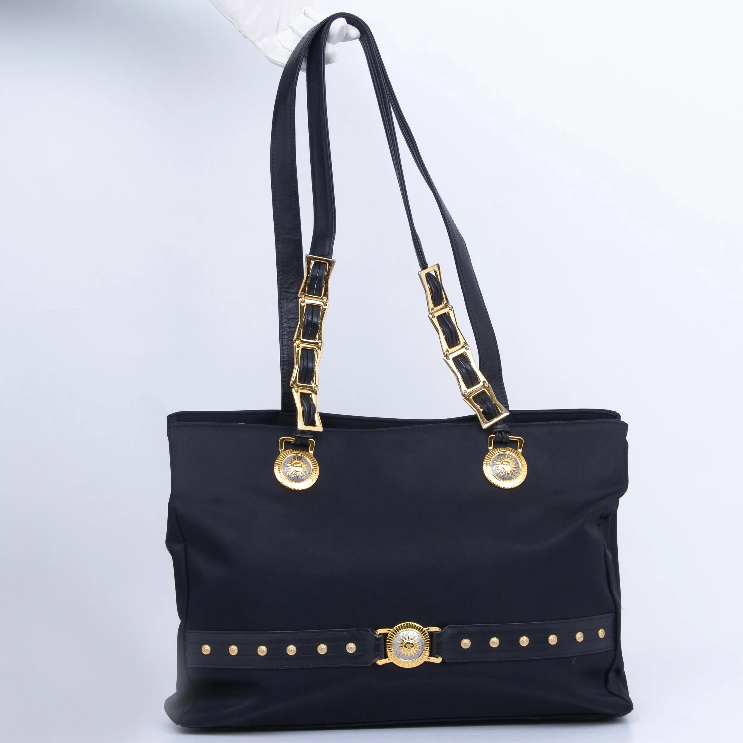 Black Logo Nylon Shoulder Tote Bag