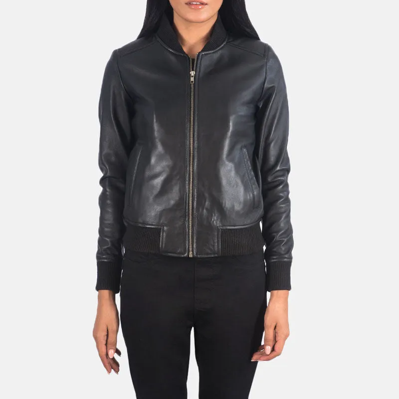 Bliss Black Leather Bomber Jacket