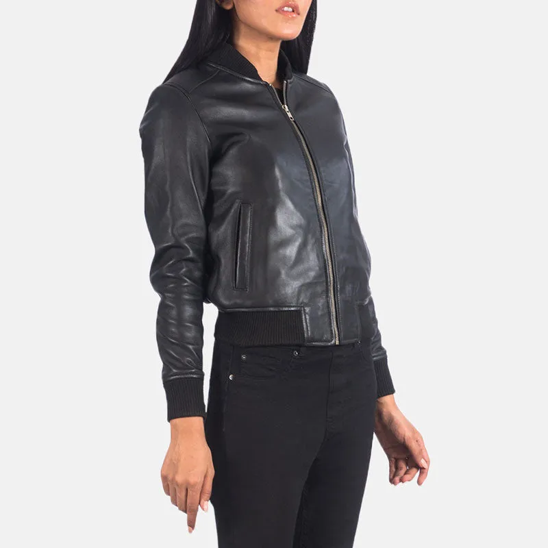 Bliss Black Leather Bomber Jacket