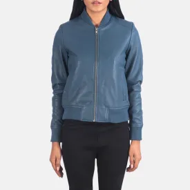 Bliss Blue Leather Bomber Jacket