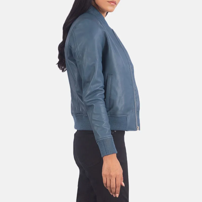 Bliss Blue Leather Bomber Jacket